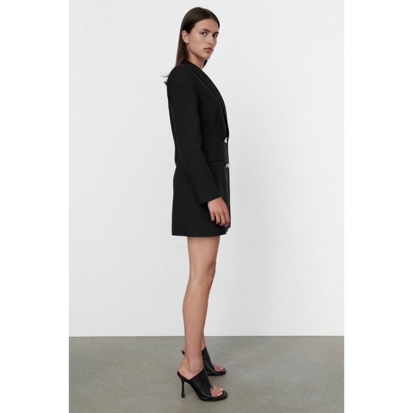 Zara Double Breasted Long Blazer Coat Jacket Mini Dress Trench Peacoat Oversized - Picture 2 of 14